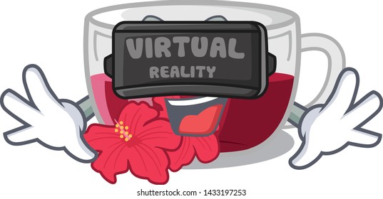 Virtual reality hibiscus tea is served character glasses