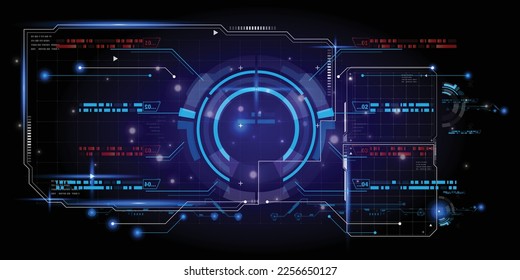 Virtual reality of HUD Hologram frame background, Artificial Intelligence AI futuristic Hologram display design. Sci-Fi Frame HUD, GUI,UI. Futuristic display with data, High technology screen