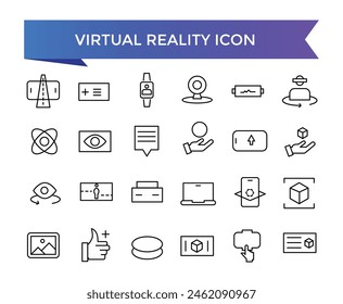 Virtual reality icon collection. Related to VR, augmented reality, headcollection, immersive, mixed reality, AR, 360 degree and more. Line vector icons set.