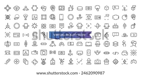 Virtual reality icon collection. Related to VR, augmented reality, headcollection, immersive, mixed reality, AR, 360 degree and more. Line vector icons set.