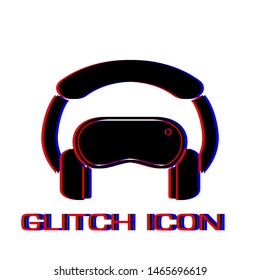 Virtual reality icon flat. Simple pictogram - Glitch effect. Vector illustration symbol