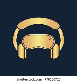 Virtual reality icon flat. Simple gold pictogram on dark background. Vector illustration symbol