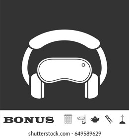 Virtual reality icon flat. White pictogram on black background. Vector illustration symbol and bonus icons