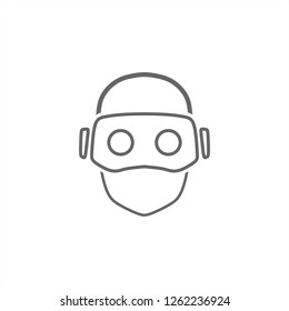 Virtual Reality Icon. Head of a man wearing Virtual reality headset, isolated on white background.