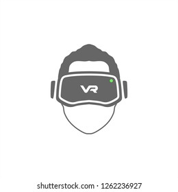 Virtual Reality Icon. Head of a man wearing Virtual reality headset, isolated on white background.