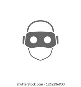 Virtual Reality Icon. Head of a man wearing Virtual reality headset, isolated on white background.