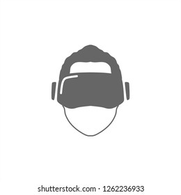 Virtual Reality Icon. Head of a man wearing Virtual reality headset, isolated on white background.