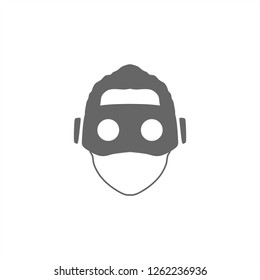 Virtual Reality Icon. Head of a man wearing Virtual reality headset, isolated on white background.