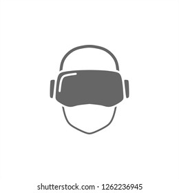 Virtual Reality Icon. Head of a man wearing Virtual reality headset, isolated on white background.