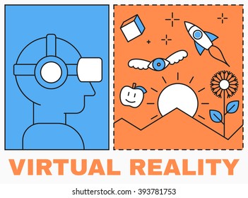 Virtual reality icon, men with glasses and headset, virtual reality scene