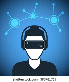 Virtual reality icon, men with glasses and headset in cyberspace