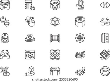 La colección de paquete de iconos de realidad virtual es una Ilustración vectorial con trazo editable.