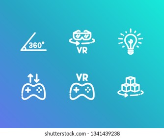 Virtual reality icon set and 360 angle with goggles vr, gamer technology and vr game. 3d glasses related virtual reality icon vector for web UI logo design.