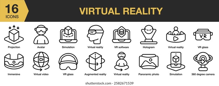 Virtual Reality icon set. Includes technology, digital, virtual, futuristic, reality, and More. Outline icons vector collection.