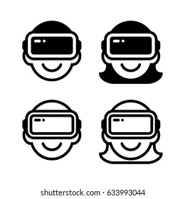 Virtual Reality icon set with male and female avatars. Heads with VR headset, simple vector illustration.