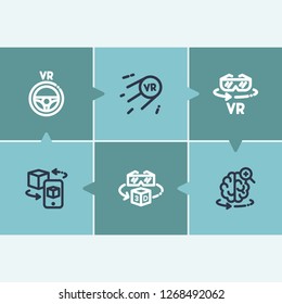 Virtual reality icon set and vr future with vr driving, goggles vr and 3d glasses. Steering wheel related virtual reality icon vector for web UI logo design.