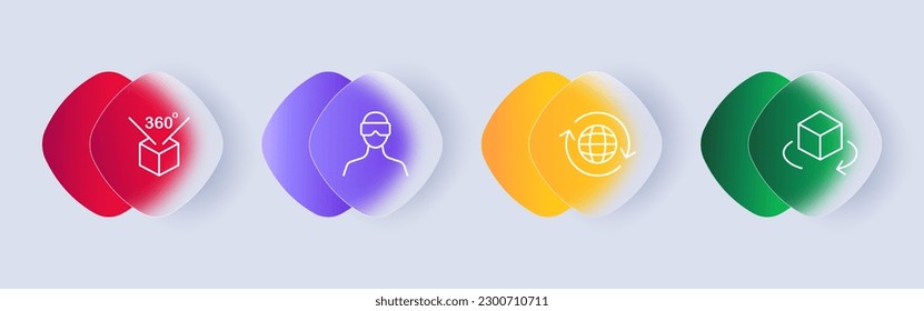Symbol für virtuelle Realität gesetzt. VR Headset und Interaktion mit einer virtuellen Umgebung ihrer Wahl. Virtual Reality-Konzept. Brillmorphismus-Stil. Vektorsymbol für Unternehmen und Werbung