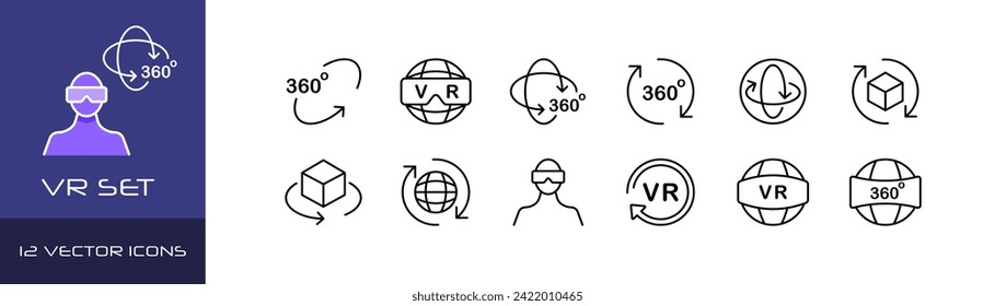 Virtual Reality icon set. VR linear icons. Vector icons