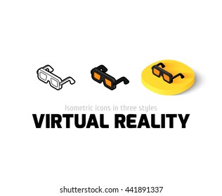 Virtual reality icon, vector symbol in flat, outline and isometric style
