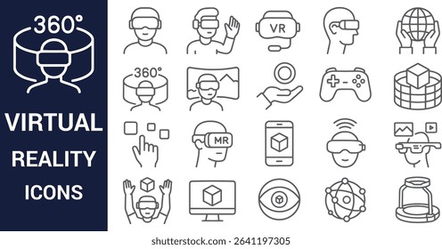 Virtual Reality Icons: 360, VR, MR, Gaming, and Technology Designs