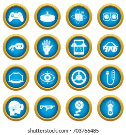 Virtual reality icons blue circle set isolated on white for digital marketing