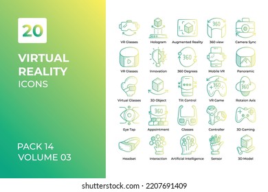Sammlung von Symbolen für virtuelle Realität. Stellen Sie Vektorgrafik mit Elementen für mobile Konzepte und Web-Apps ein. Sammlung moderner Symbole.