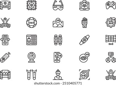 La colección de iconos de realidad virtual es una Ilustración vectorial con trazo editable.