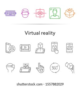 Virtual reality icons. Man in VR glasses, robotic hand, 3D modeling. Virtual reality concept. Vector illustration can be used for topics like VR, modern technologies, inventions