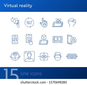Virtual reality icons. Man in VR glasses, robotic hand, 3D modeling. Virtual reality concept. Vector illustration can be used for topics like VR, modern technologies, inventions