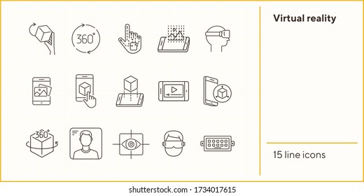 Virtual reality icons. Man in VR glasses, robotic hand, 3D modeling. Virtual reality concept. Vector illustration can be used for topics like VR, modern technologies, inventions
