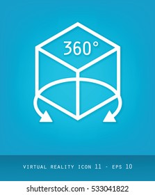 Virtual Reality Icons Series, Flat 2.0 Design - Simple Line Art with rotation,  circles, arrows and cubes