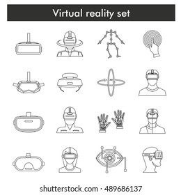 Virtual reality icons set in black simple style