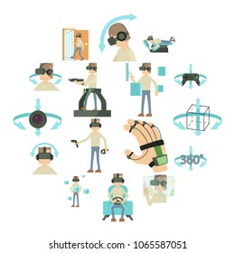 Virtual reality icons set. Cartoon illustration of 16 virtual reality vector icons for web