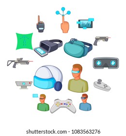 Virtual reality icons set. Cartoon illustration of 16 virtual reality vector icons for web