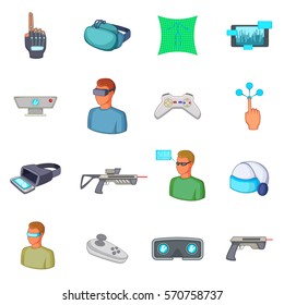 Virtual reality icons set. Cartoon illustration of 16 virtual reality vector icons for web