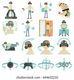 Virtual reality icons set. Cartoon illustration of 16 virtual reality vector icons for web