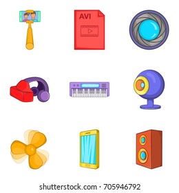Virtual reality icons set. Cartoon set of 9 virtual reality vector icons for web isolated on white background