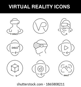 Virtual reality icons set with an editable stroke,  these icons can be used in web design, for apps, websites, or for advertisement