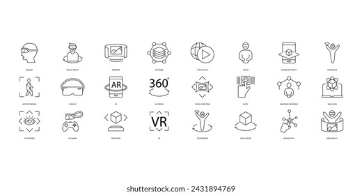 Virtual reality icons set. Set of editable stroke icons.Vector set of Virtual reality