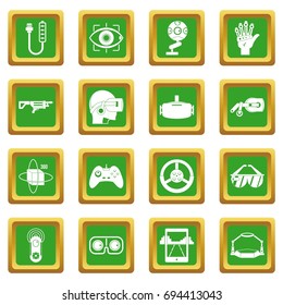 Virtual reality icons set in green color isolated vector illustration for web and any design