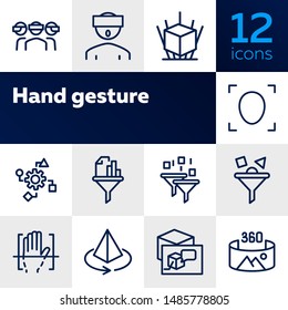 Virtual reality icons. Set of line icons. VR glasses, face scanning, sales funnel. Computer reality concept. Vector illustration can be used for topics like technology, computers, gaming
