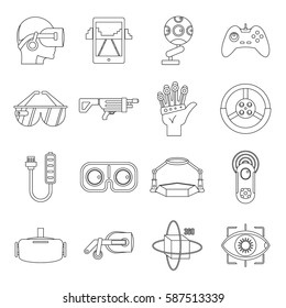 Virtual reality icons set. Outline illustration of 16 virtual reality vector icons for web