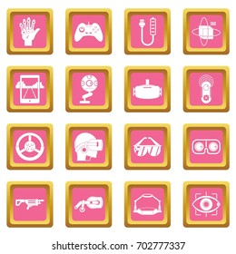 Virtual reality icons set in pink color isolated vector illustration for web and any design