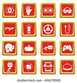 Virtual reality icons set in red color isolated vector illustration for web and any design