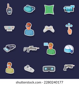 Virtual reality icons set stikers collection vector with shadow on purple background