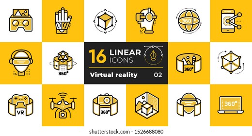 Virtual reality icons set. Technology Augmented Reality, mobile VR. Suitable for banners, mobile application, website, interfaces