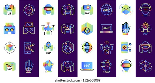 Virtual reality icons set. Technology Augmented Reality, mobile VR. Suitable for banners, mobile application, website, interfaces
