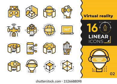 Virtual reality icons set. Technology Augmented Reality, mobile VR. Suitable for print, website and presentation