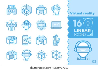 Virtual reality icons set. Technology Augmented Reality, mobile VR. Suitable for banners, mobile application, website, interfaces