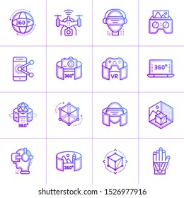 Virtual reality icons set. Technology Augmented Reality, mobile VR. Suitable for banners, mobile application, website, interfaces